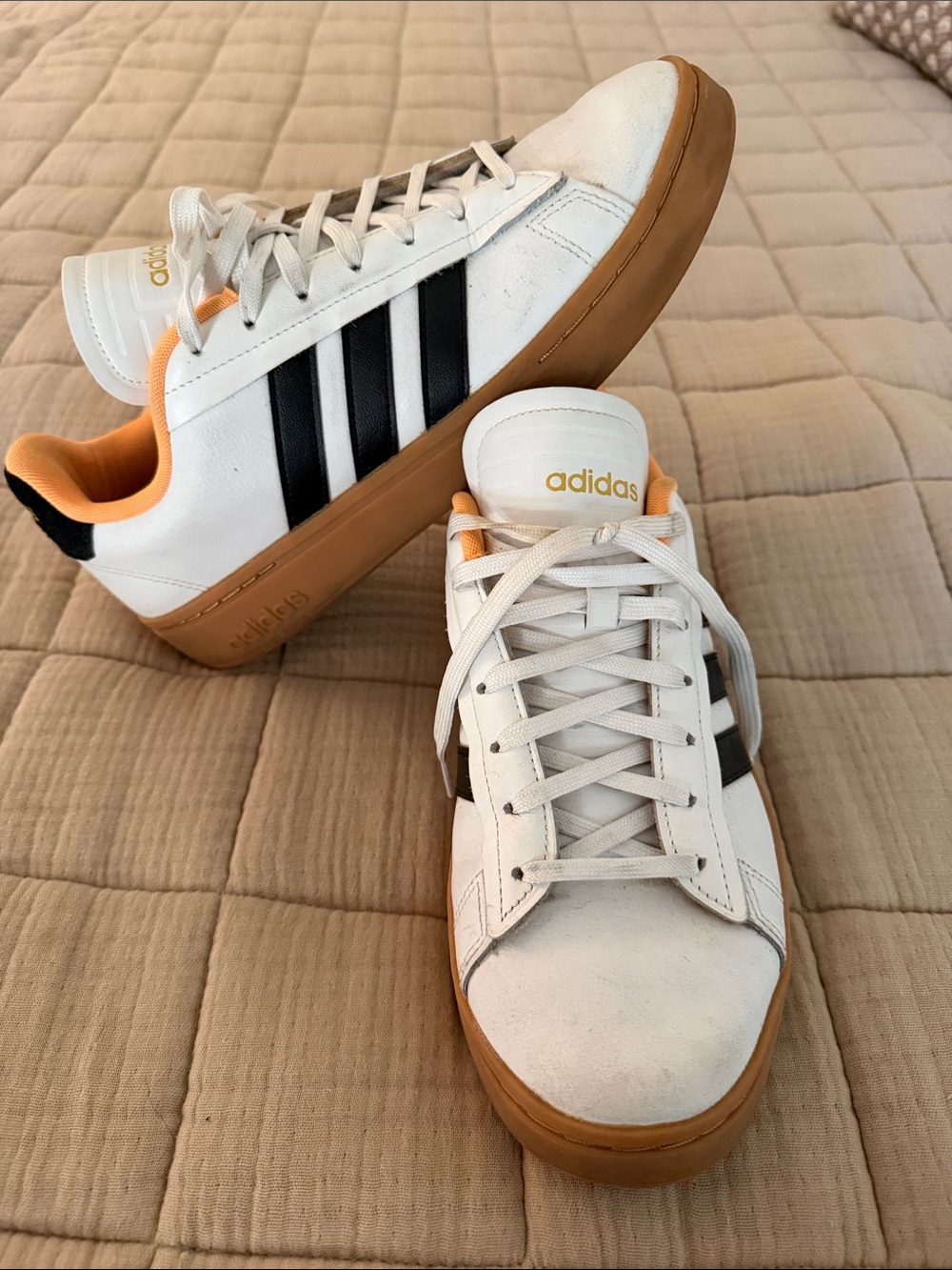 adidas White Black Gum Low-Top Sneakers with Orange Lining